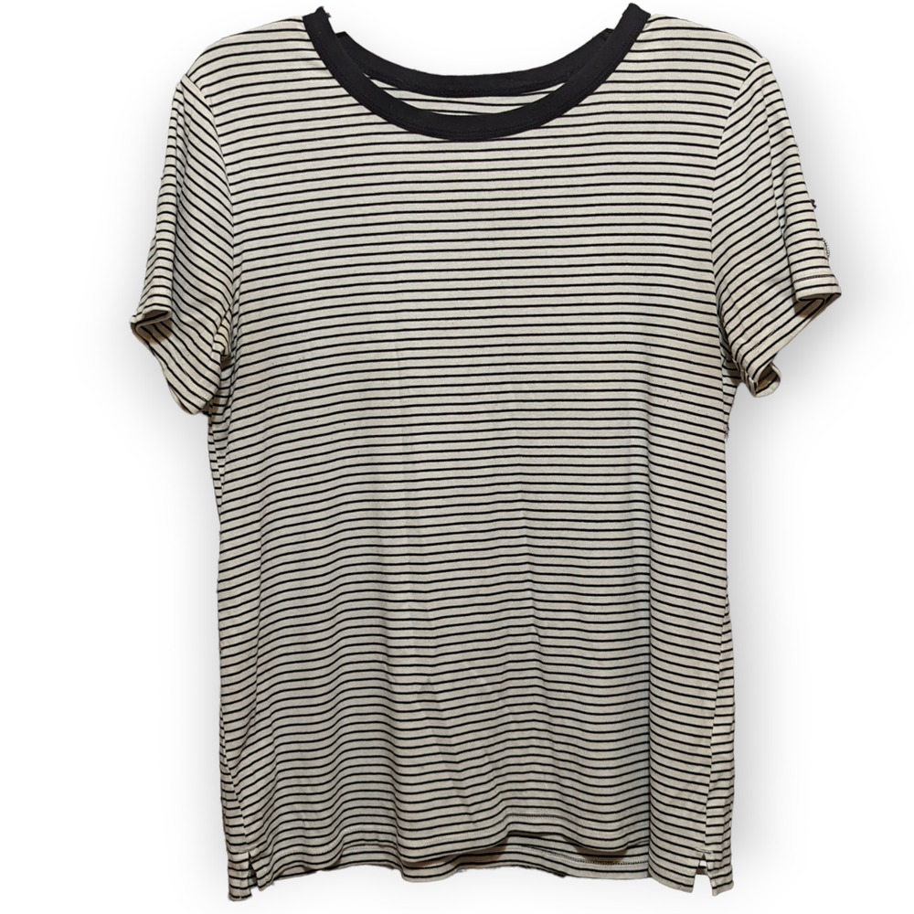 Old Navy Black White Slim-Fit Striped Crew Neck Short Sleeve Tee Shirt Top L